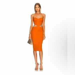 Michael Costello x REVOLVE Miki Midi Dress in Orange, Retail $238